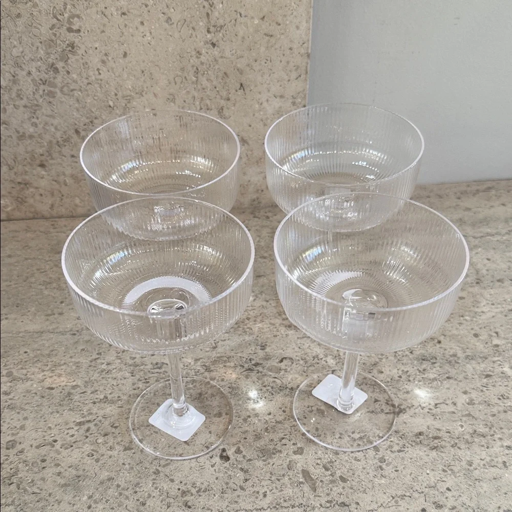West Elm Elegant Ribbed Glass Coupe Set. Set of 4.